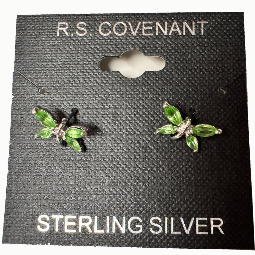 Sterling Silver Stud RS Covenant green crystal earrings